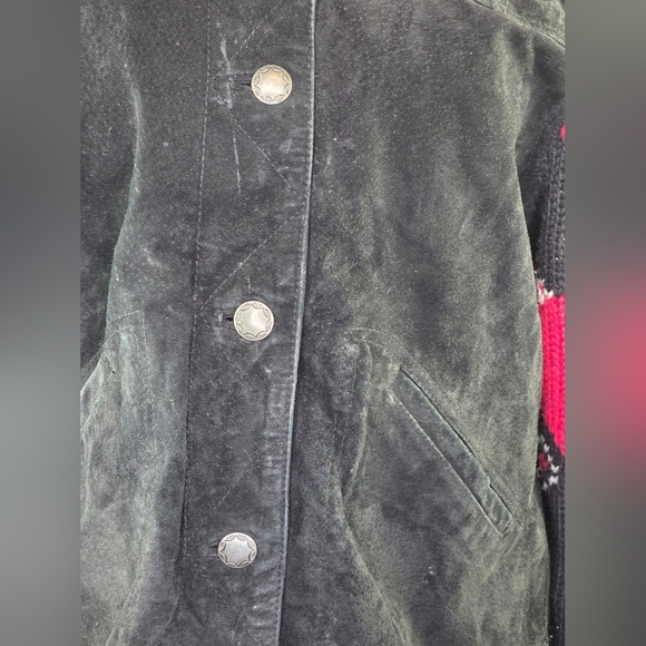 Coldwater Creek Suede Fair Isle Knit Jacket PXL Nordic Cottagecore Winter Coat - Picture 9 of 11